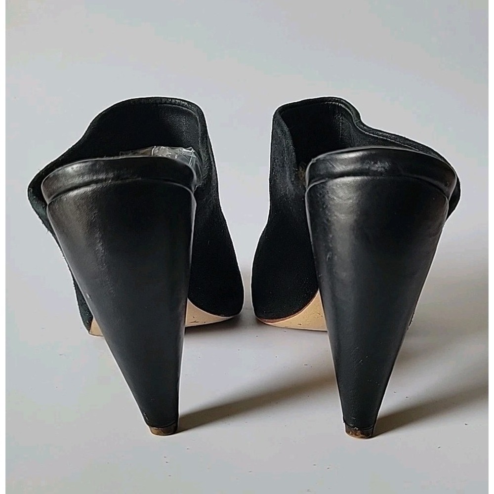 Tory Burch Ellis Open Toe Mules 7.5M Genuine Suede Chambray‎ Designer Preppy - Picture 5 of 14
